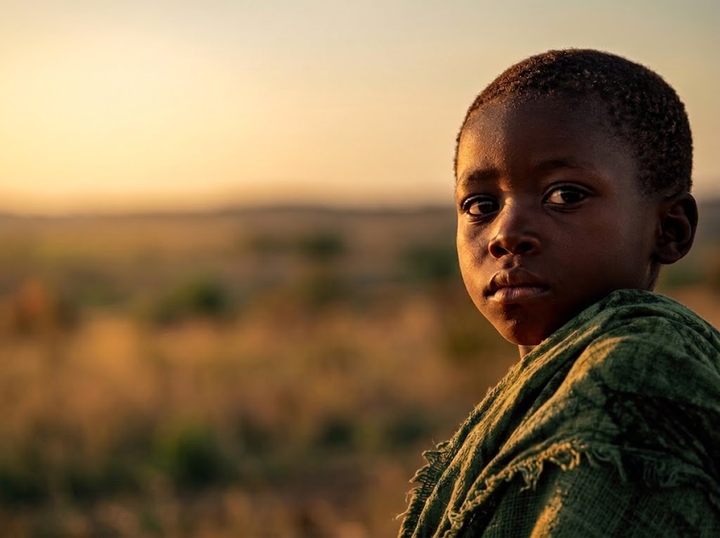 Criança ao entardecer em Moçambique